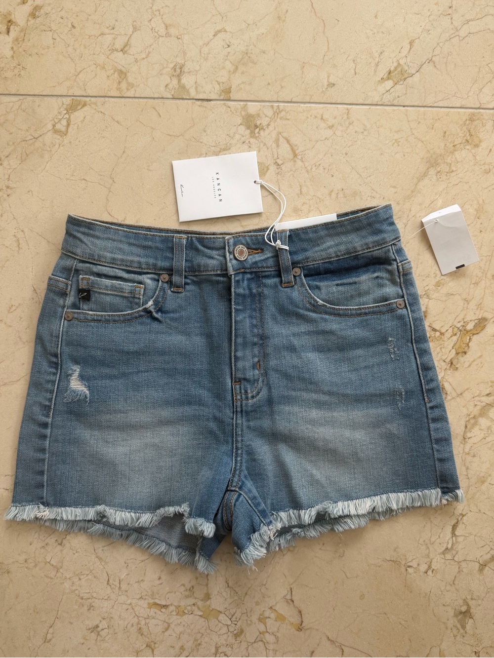 KanCan Light Blue Distressed Frayed Hem Denim Shorts